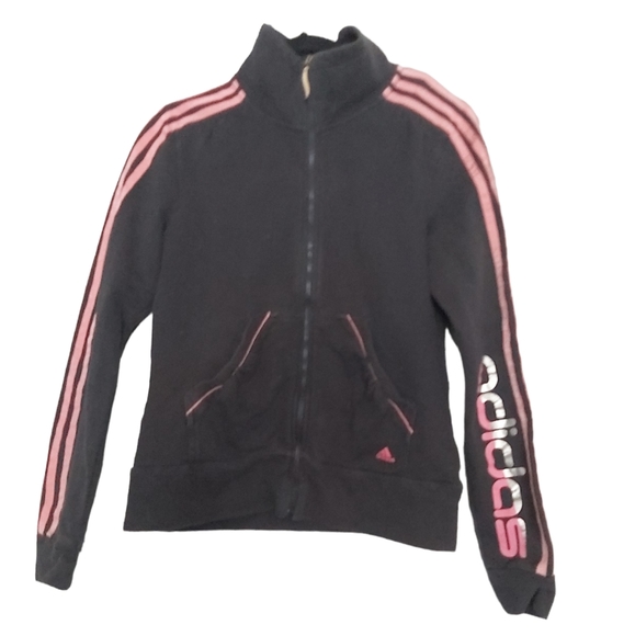 Adidas Black And Pink Mystripes Zip Up Sweater - Picture 1 of 5